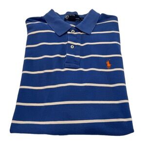 Ralph Lauren Polo Shirt Mens Sz XL  Blue Striped Short Sleeve Cotton Pony Logo